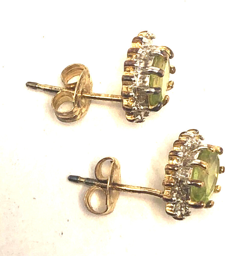 Designer 925 Sterling Silver Vermeil Two Tone Green Peridot Oval Stud Earrings