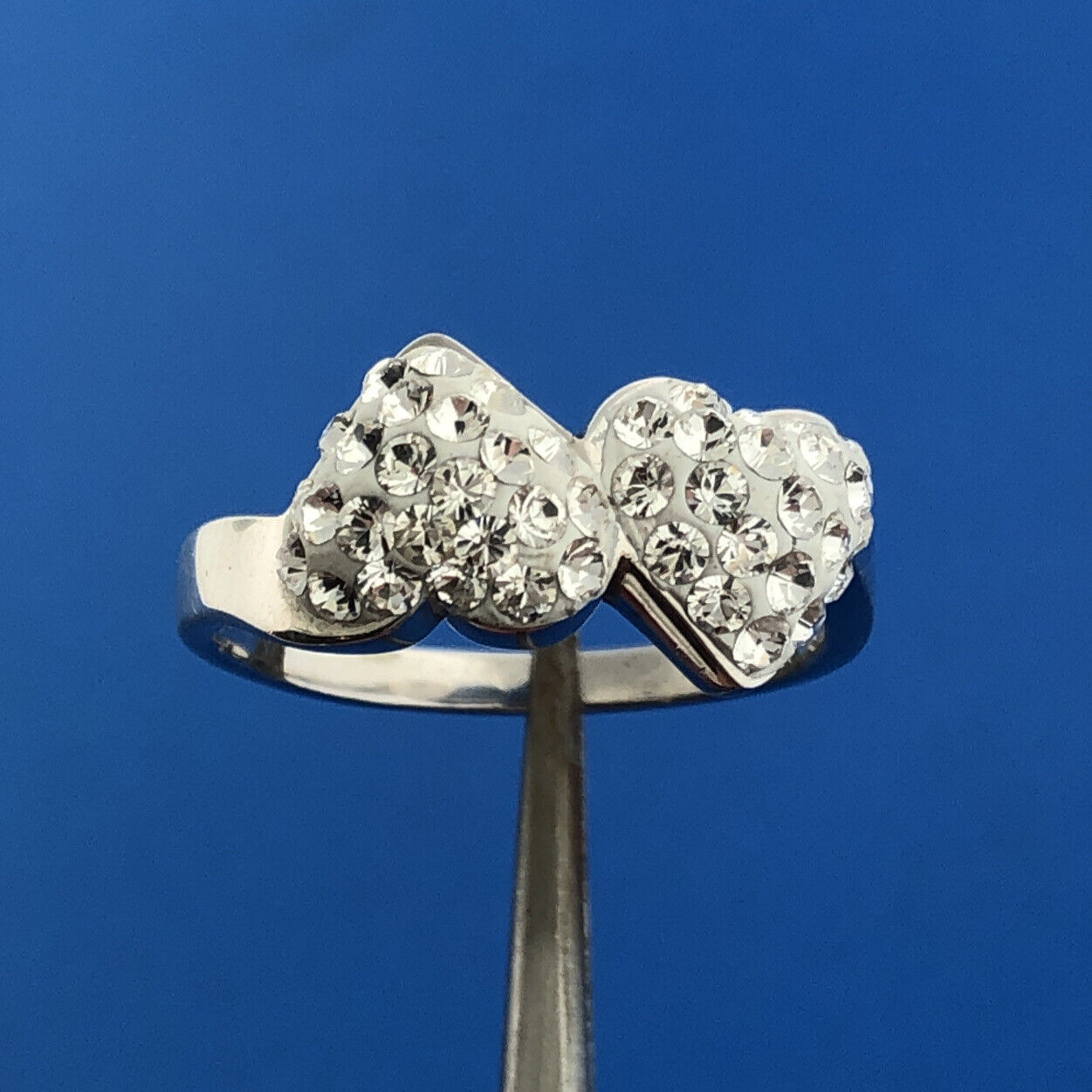 Sparkling 925 Sterling Silver Cubic Zirconia CZ Double Heart Bypass Promise Ring