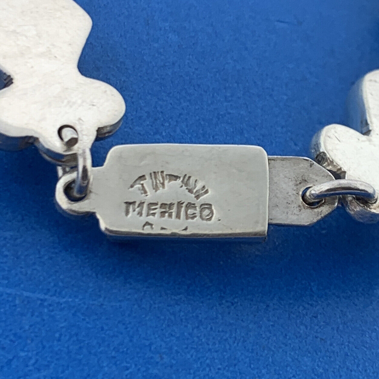 Vintage Taxco TH-40 925 Sterling Silver Black Onyx Goldstone Link Panel Bracelet