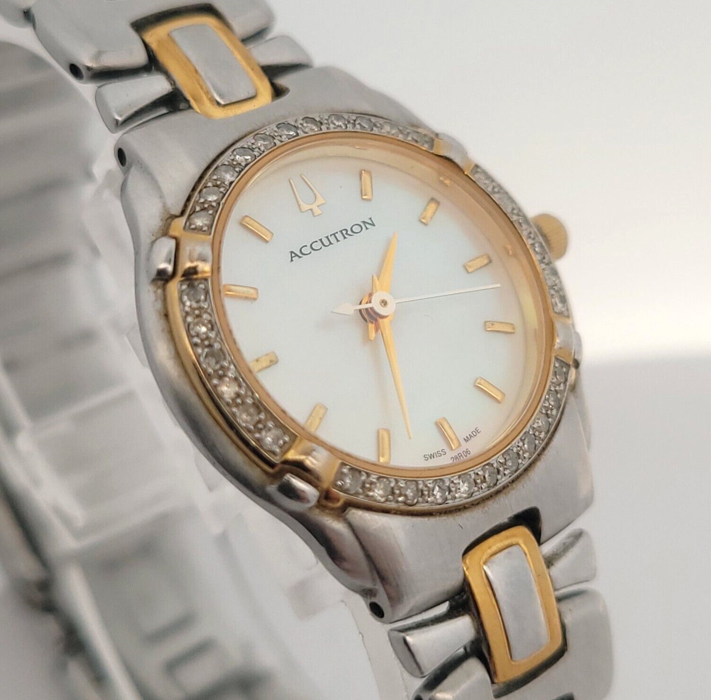 Ladies Bulova Accutron Barcelona Mother of Pearl Dial Diamond Bezel Quartz Watch