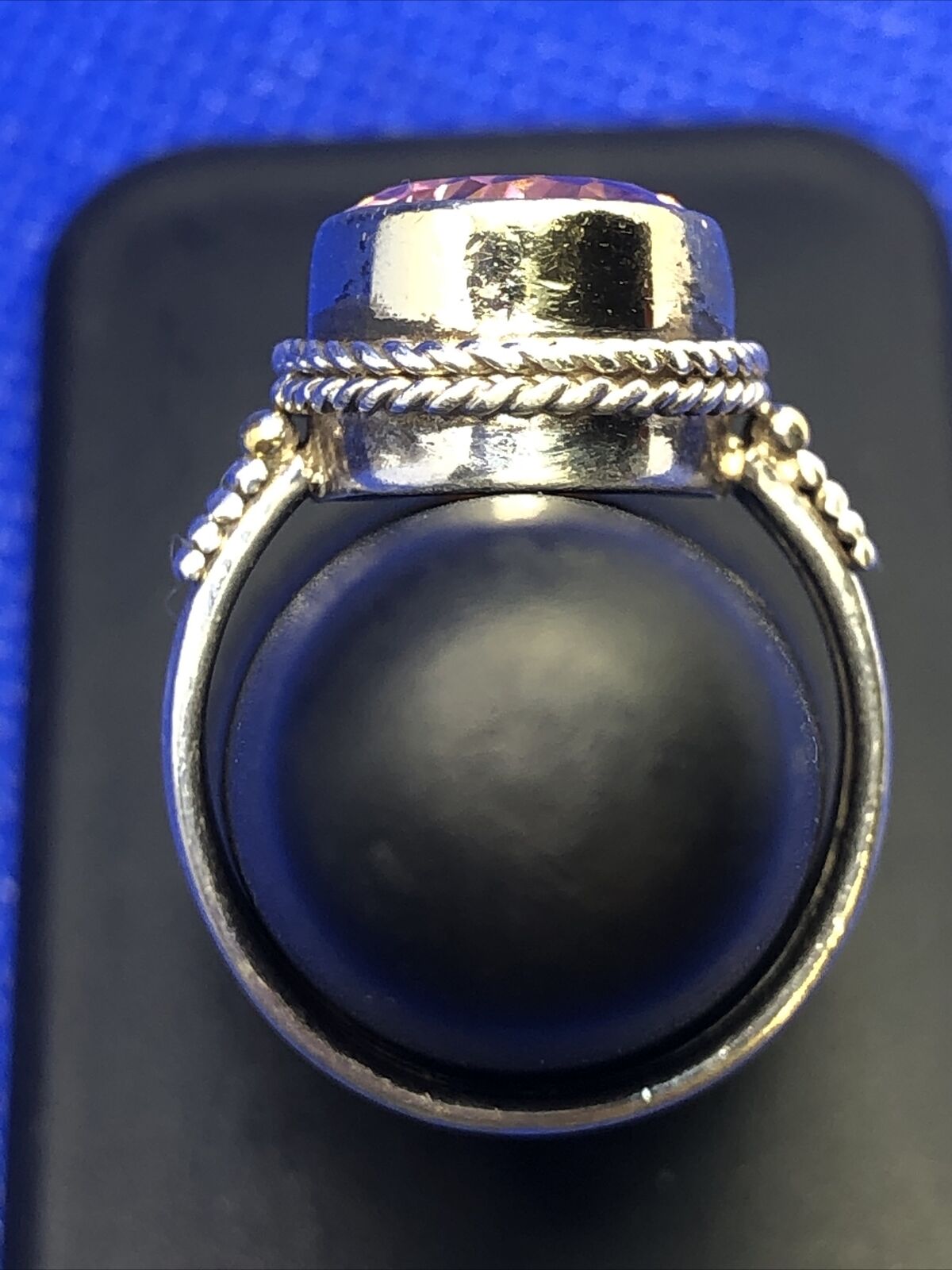 Designer Sterling Silver Oval Mystic Topaz Ribbed Twist Statement Cocktail Ring