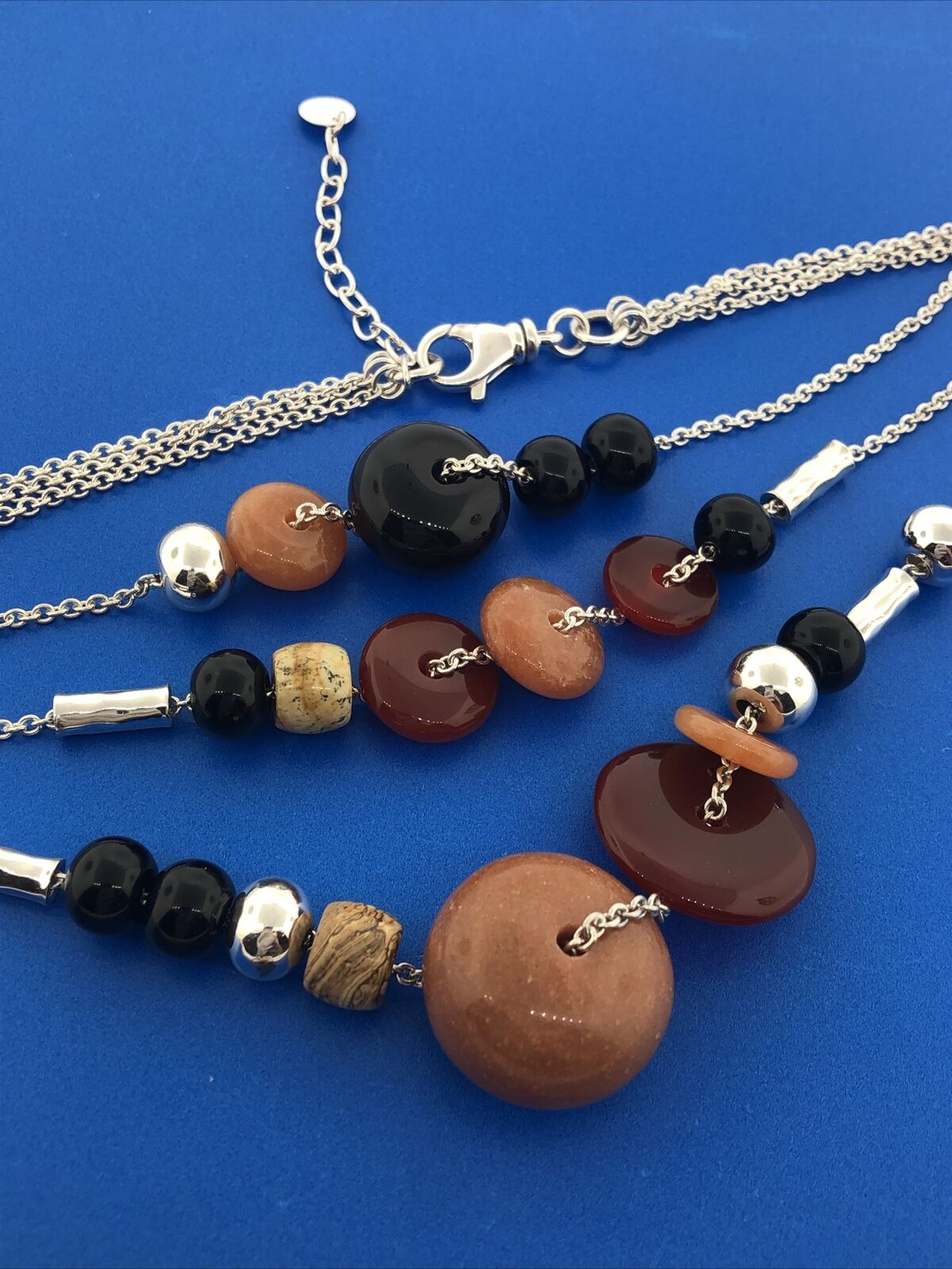RLM Studio Robert Lee Morris Sterling Silver Mixed Gemstone Three Tier Necklace