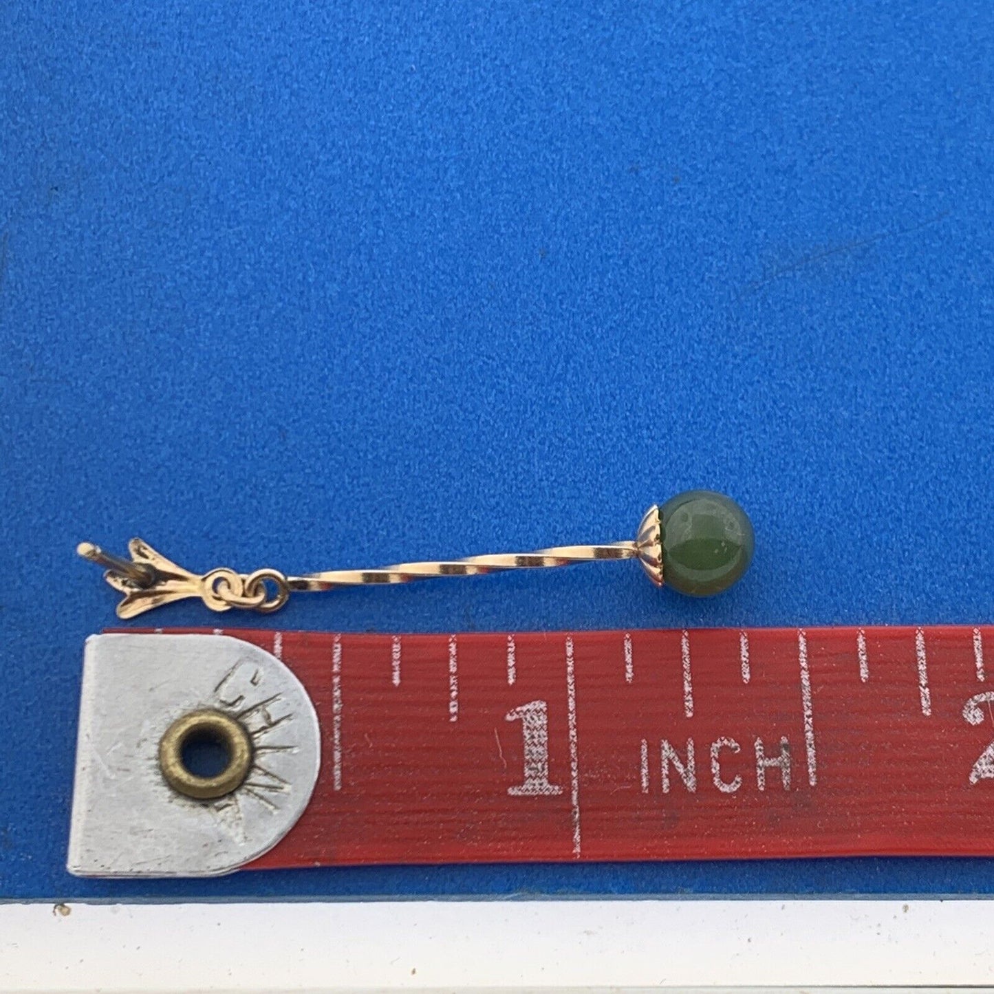 Vintage 14K Yellow Gold Jade Jadeite Ball Bead Dangle Drop Stud Earrings