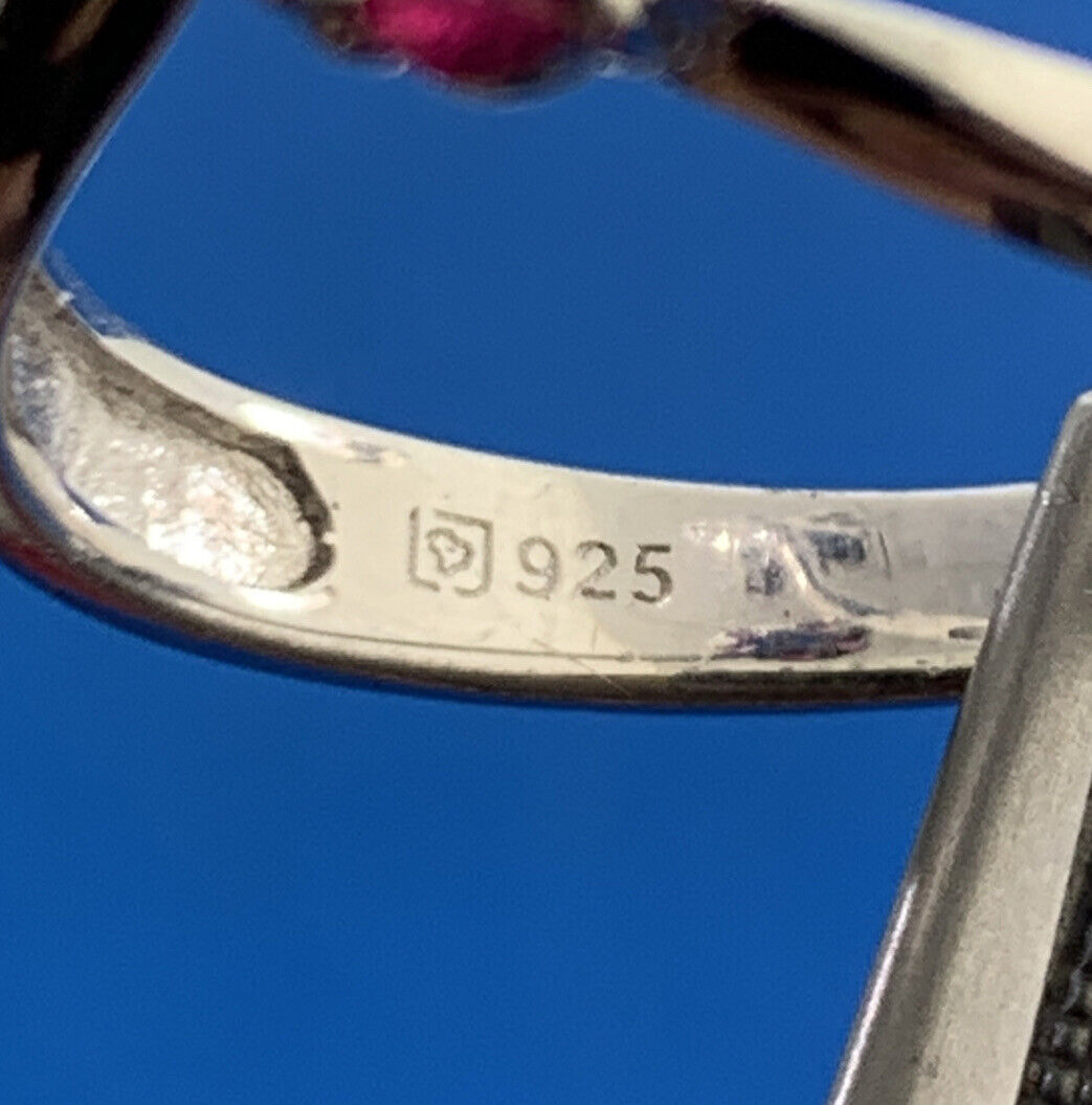 Designer Sterling Silver Pink Blue Cubic Zirconia Butterfly Flower Bypass Ring