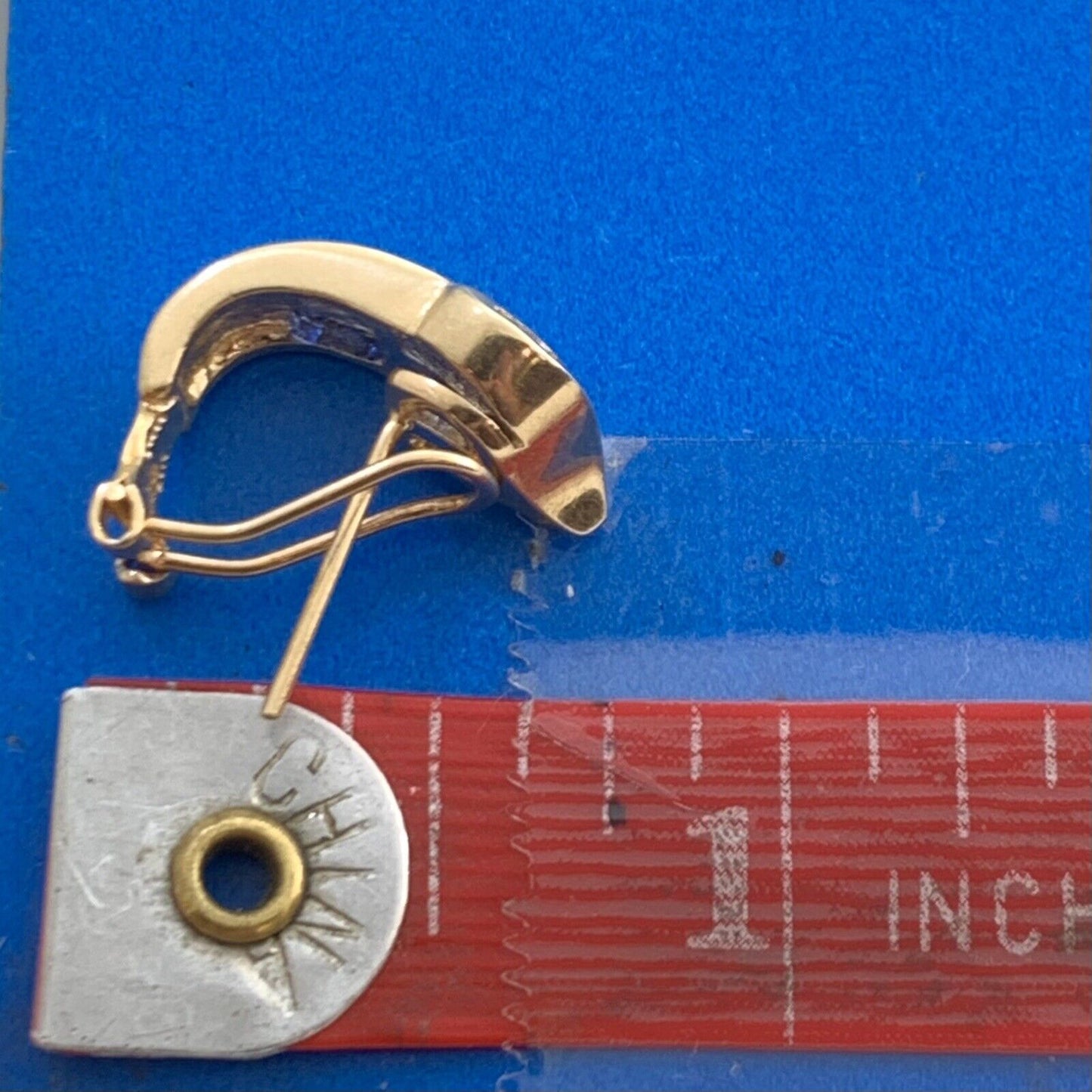 14K Yellow Gold Sapphire Diamond Omega Back Stud Earrings