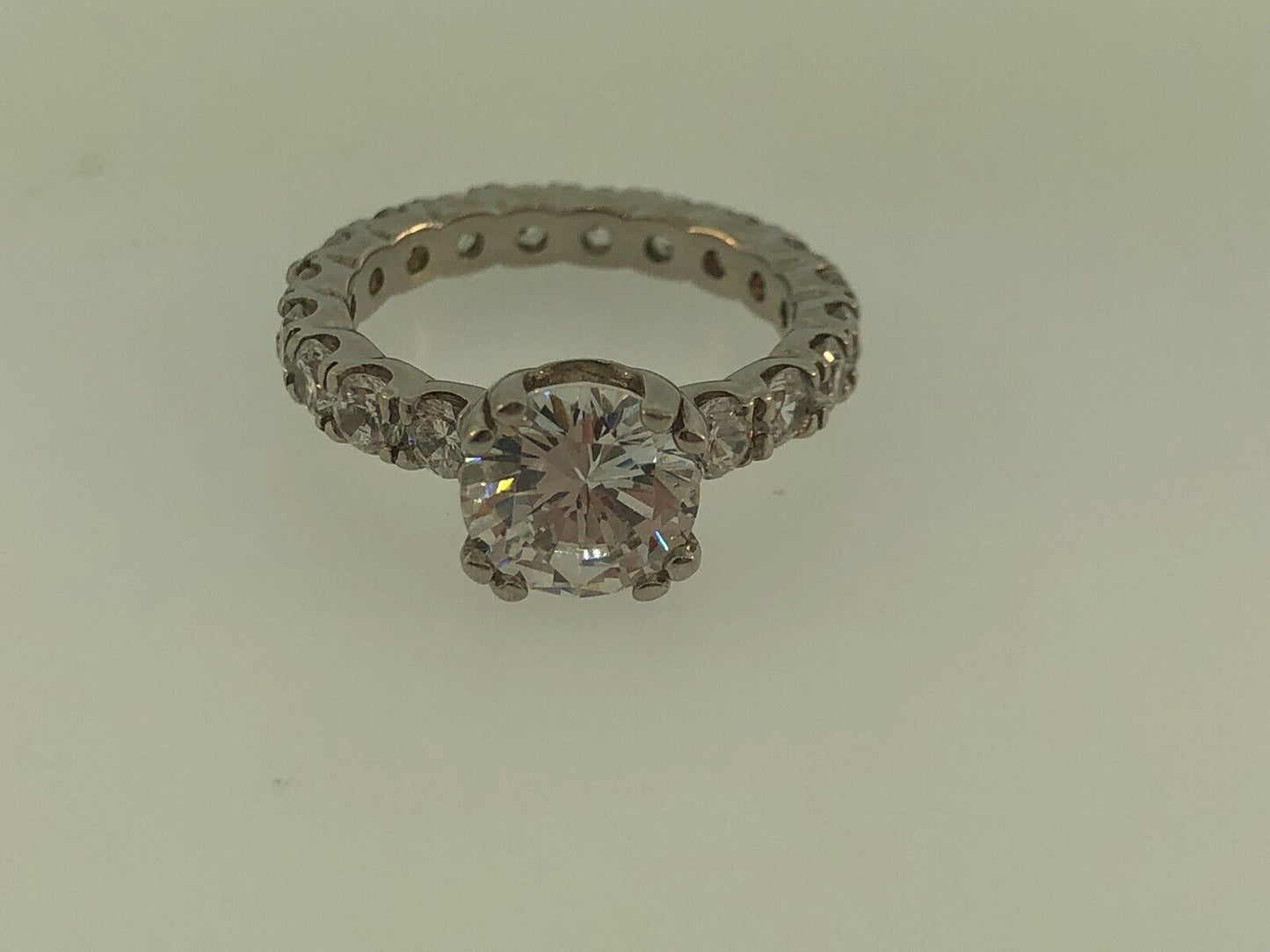 Sterling Silver 925 Cubic Zirconia Solitaire w/Accents Engagement Ring