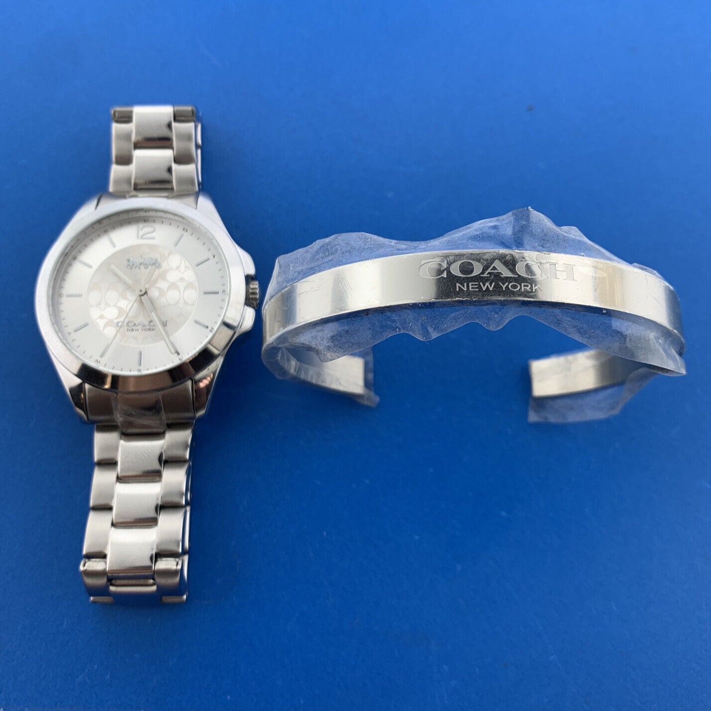 Designer Coach New York 37 mm Stainless Steel Libby Watch w/ Open Cuff Bracelet