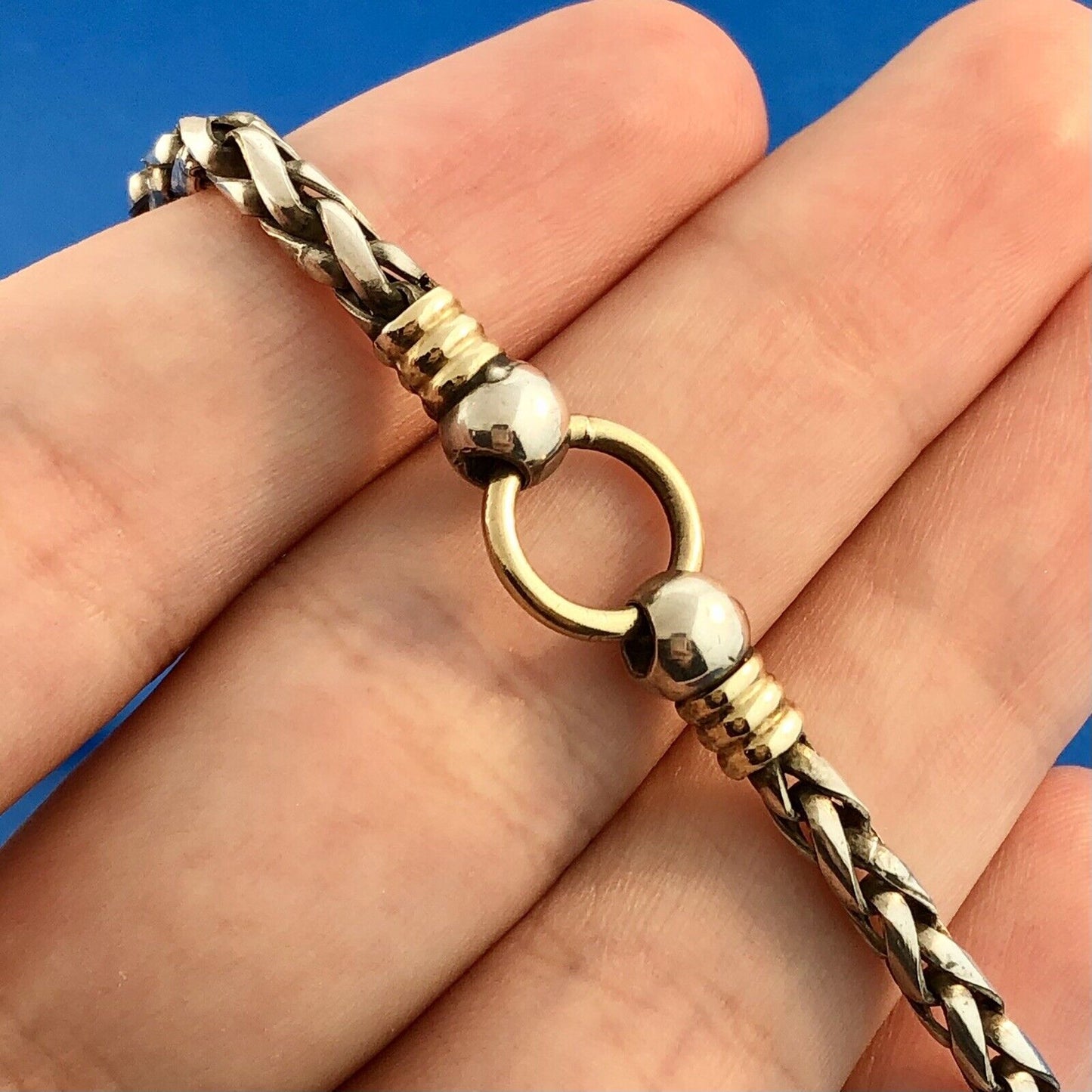14K Yellow Gold Sterling Silver 925 Classic Wheat Cable Station Necklace