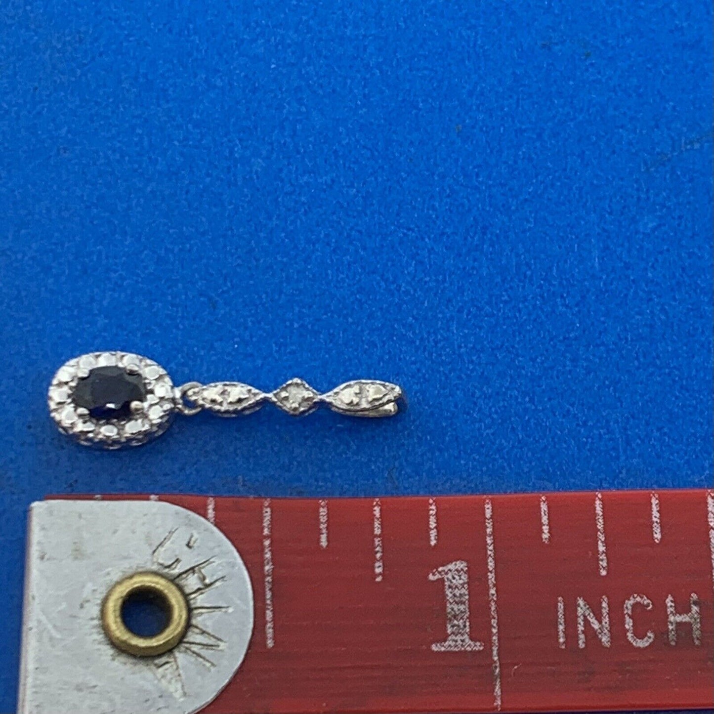 10K White Gold Sapphire Diamond Accented Pendant