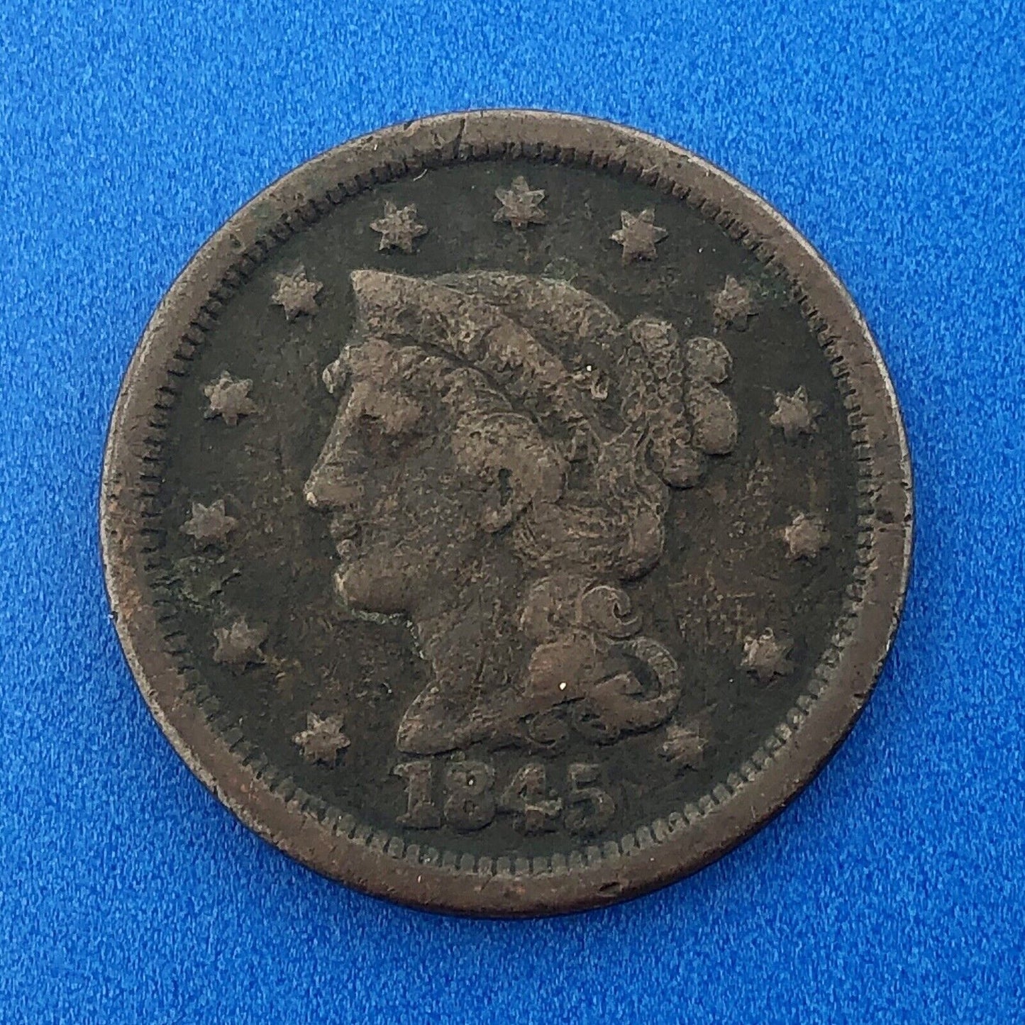 1845 Braided Hair Large Cent 1c Penny Philadelphia Mint Early American Copper