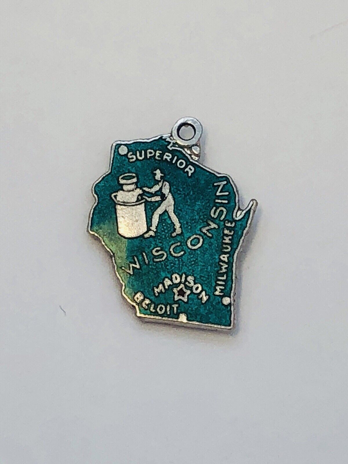 Vintage 925 Sterling Silver Green Enamel Wisconsin Bracelet Charm Nurse Doctor
