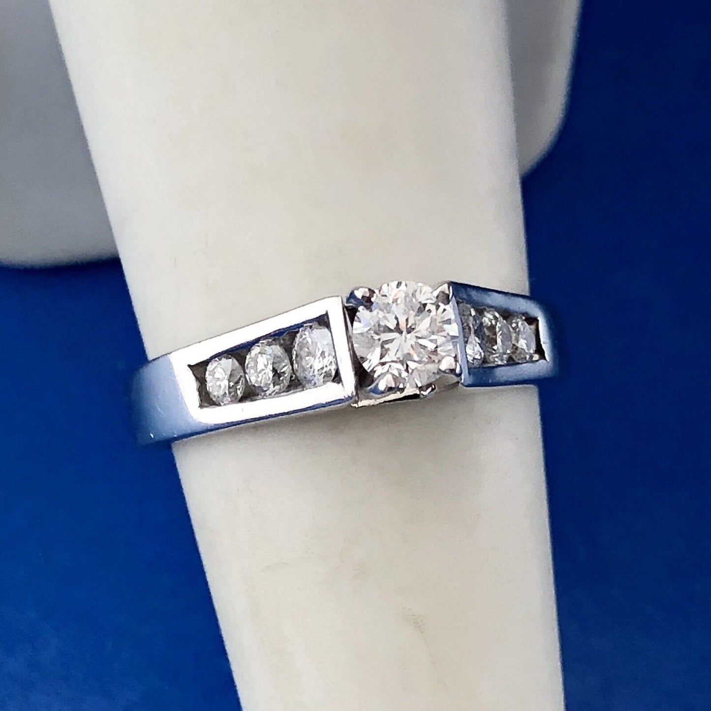 Estate Magic Glo 14K White Gold Diamond Solitaire w/Accents Engagement Ring