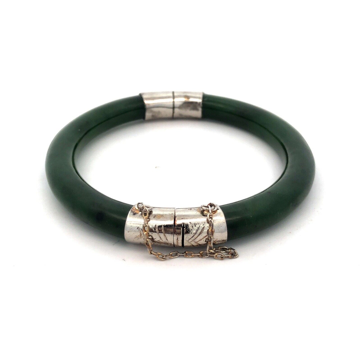 Vintage Designer CTY 925 Sterling Silver Jade Hinged Cuff Statement Bracelet