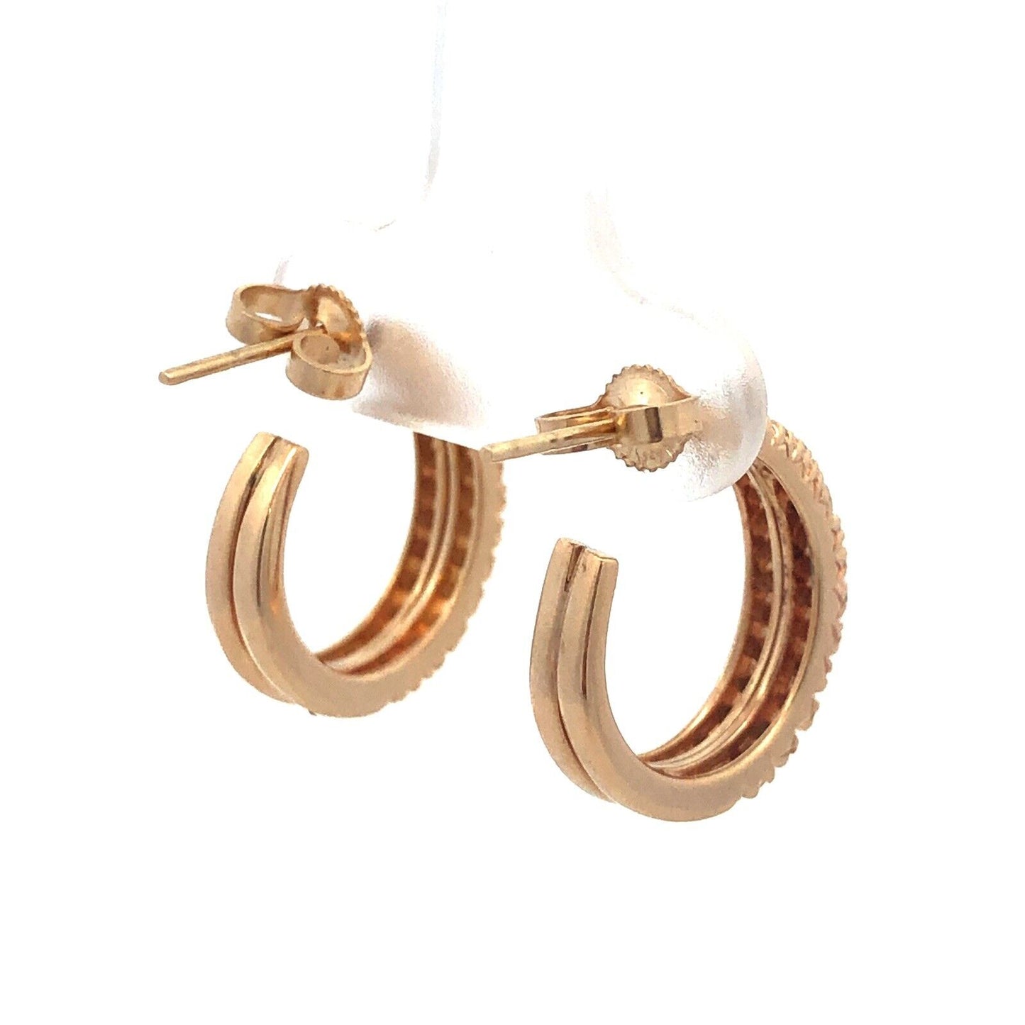 Classic 14K Yellow Gold Diamond Double Elongated Open Hoop Pierced Earrings