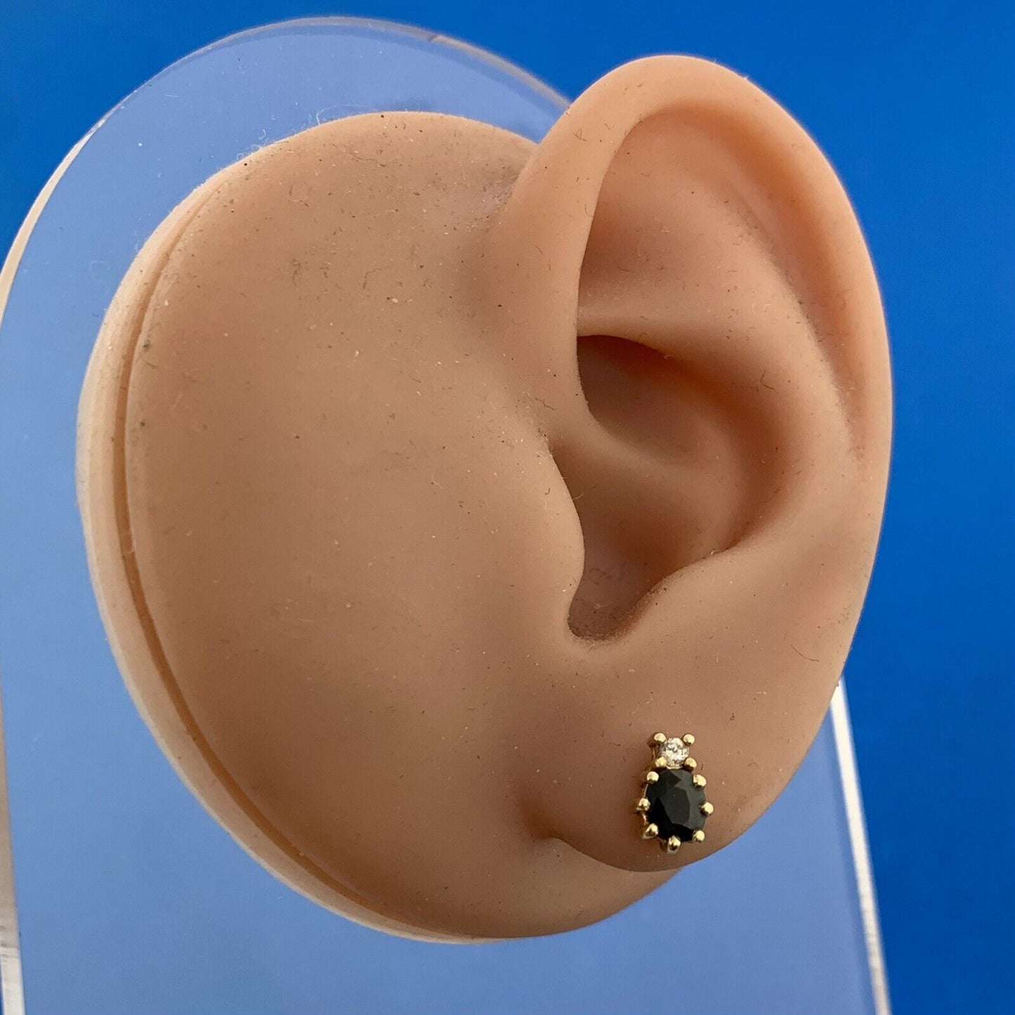 14K Yellow Gold Oval Blue Sapphire Diamond Accent Stud Earrings