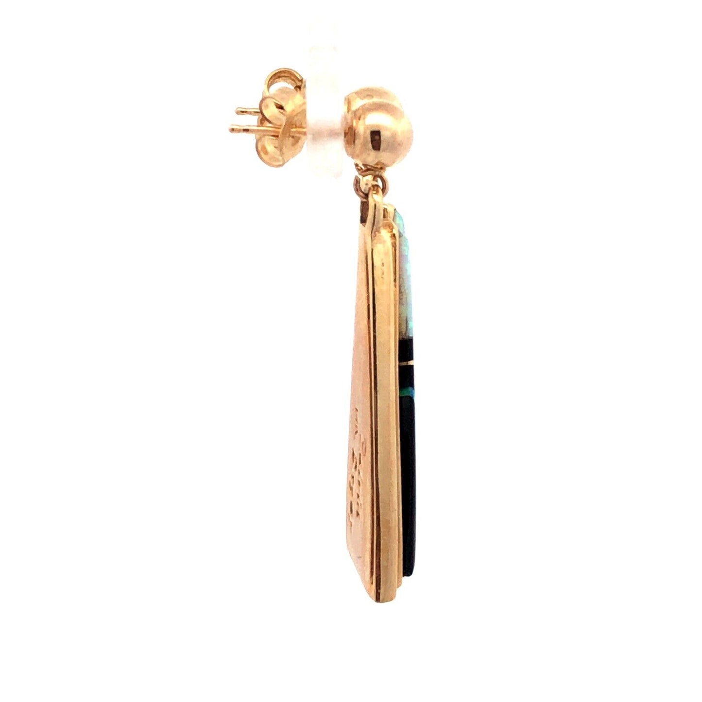Calvin Begay Navajo 14K Yellow Gold Opal Onyx Storyteller Statement Earrings