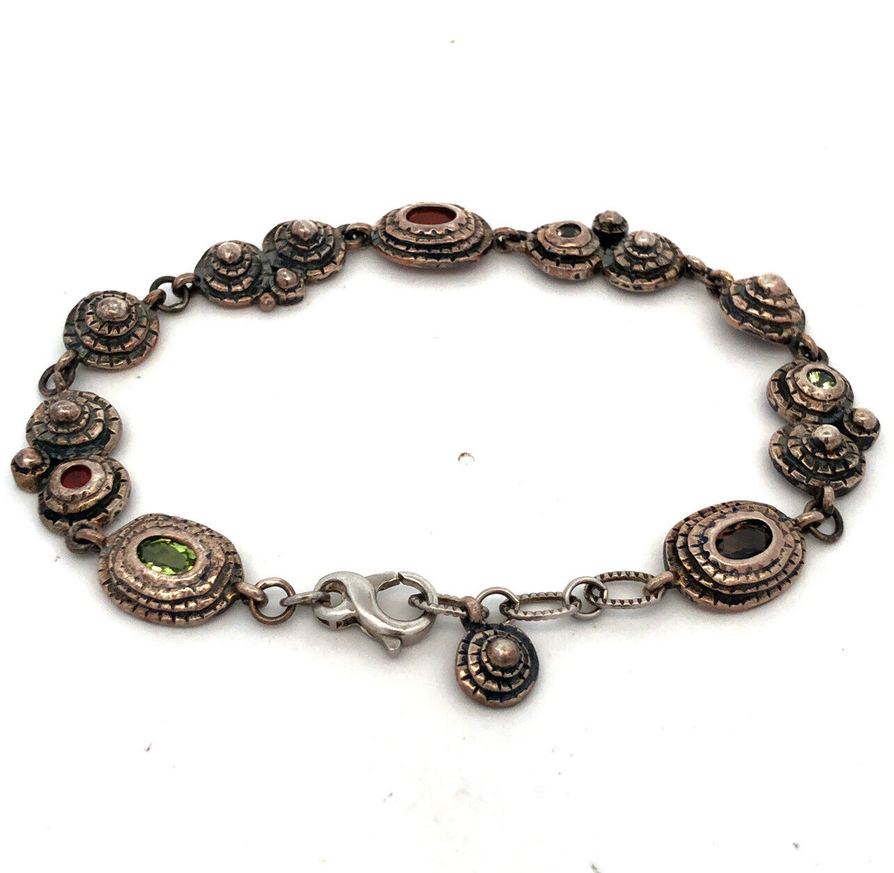 Vintage 925 Sterling Silver Oval multi gemstone Station Tennis Bracelet