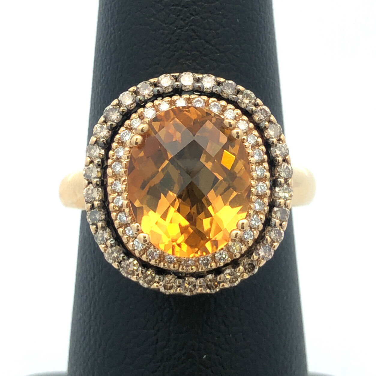LeVian 14K Yellow Gold Oval Citrine Champagne Diamond Halo Cocktail Ring