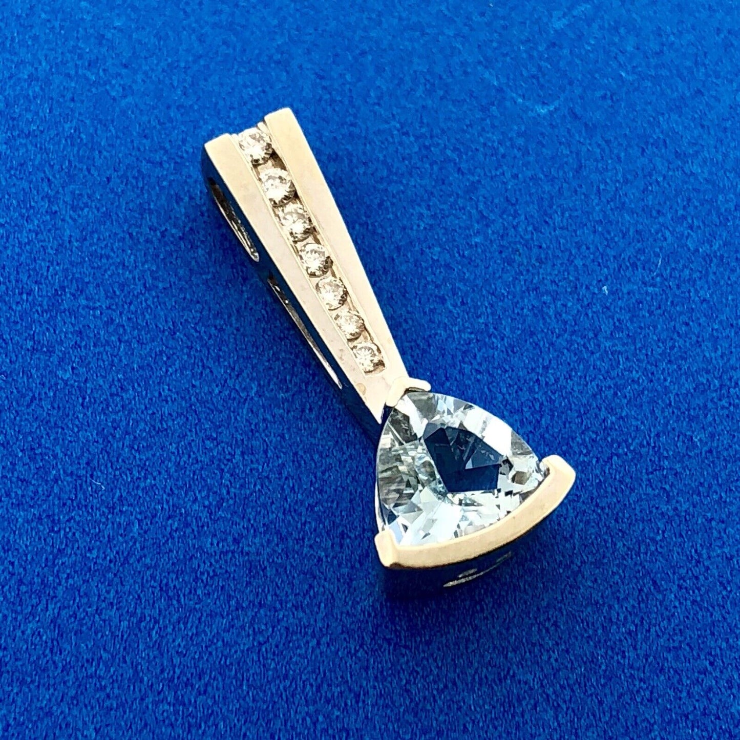 Designer MA 14K White Gold Trillion Cut Swiss Blue Topaz Diamond Accent Pendant