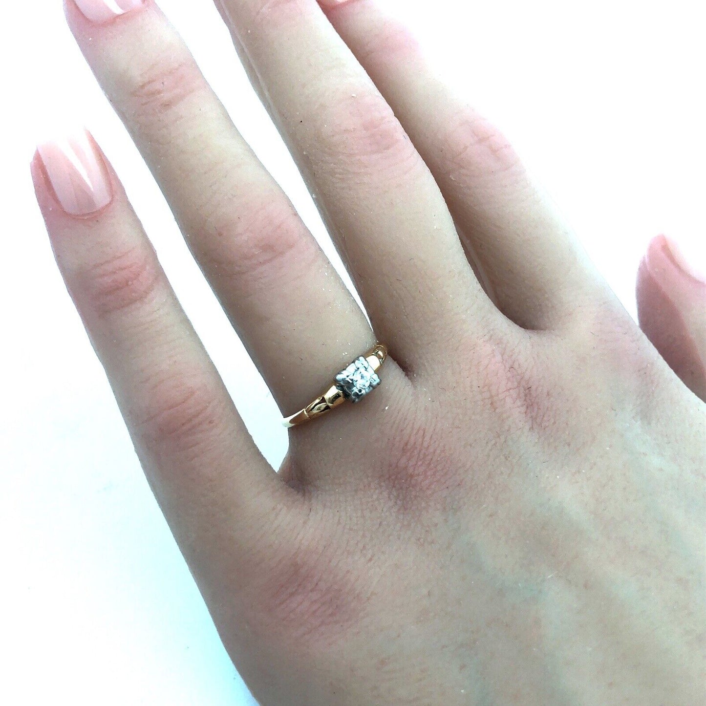 Art Nouveau Art Deco King Cut 14K Yellow Gold Diamond Solitaire Engagement Ring
