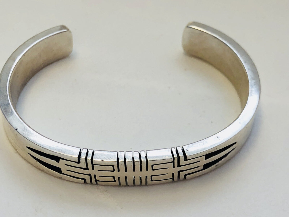Artisan Sterling Silver 925 Geometric Open Work Modernist Cuff Bracelet