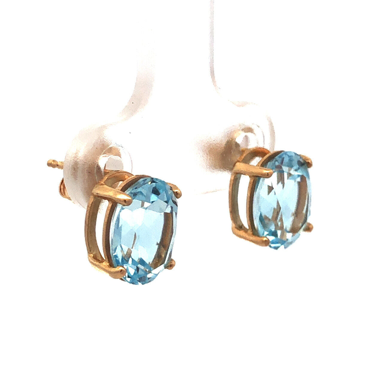 14K Yellow Gold Oval Blue Topaz Solitaire December Anniversary Stud Earrings