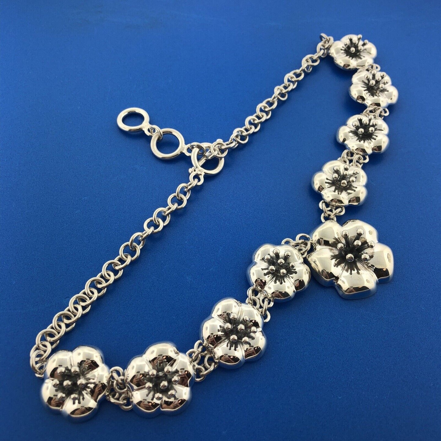 Designer GIL Mexican Sterling Silver 925 Floral Poppy Adjustable Toggle Necklace