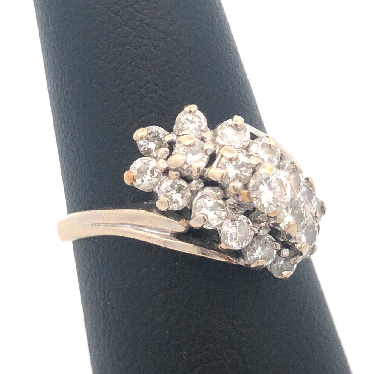 Vintage Designer 14K White Gold Diamond Cluster Bypass Waterfall Cocktail Ring