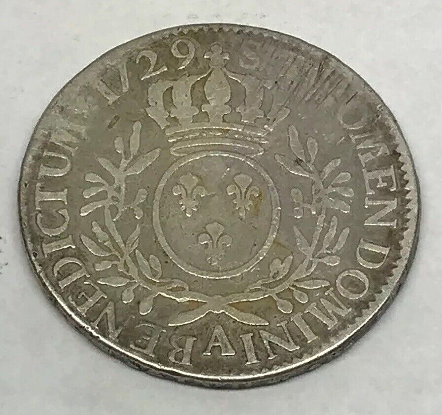 1729 A France Louis XV One Ecu Paris Mint Silver Crown