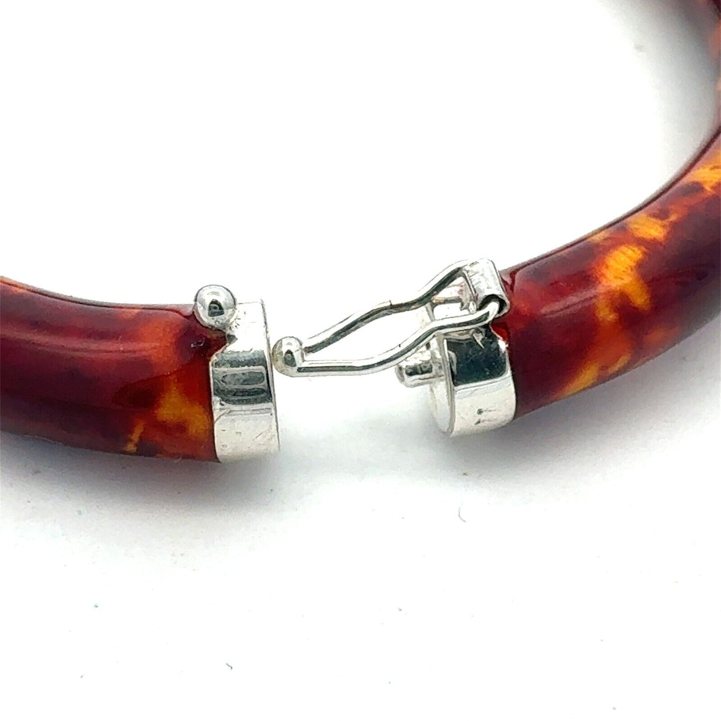 Milor Italy Sterling Silver Tortoise Shell Enamel Oval Hinged Bangle Bracelet