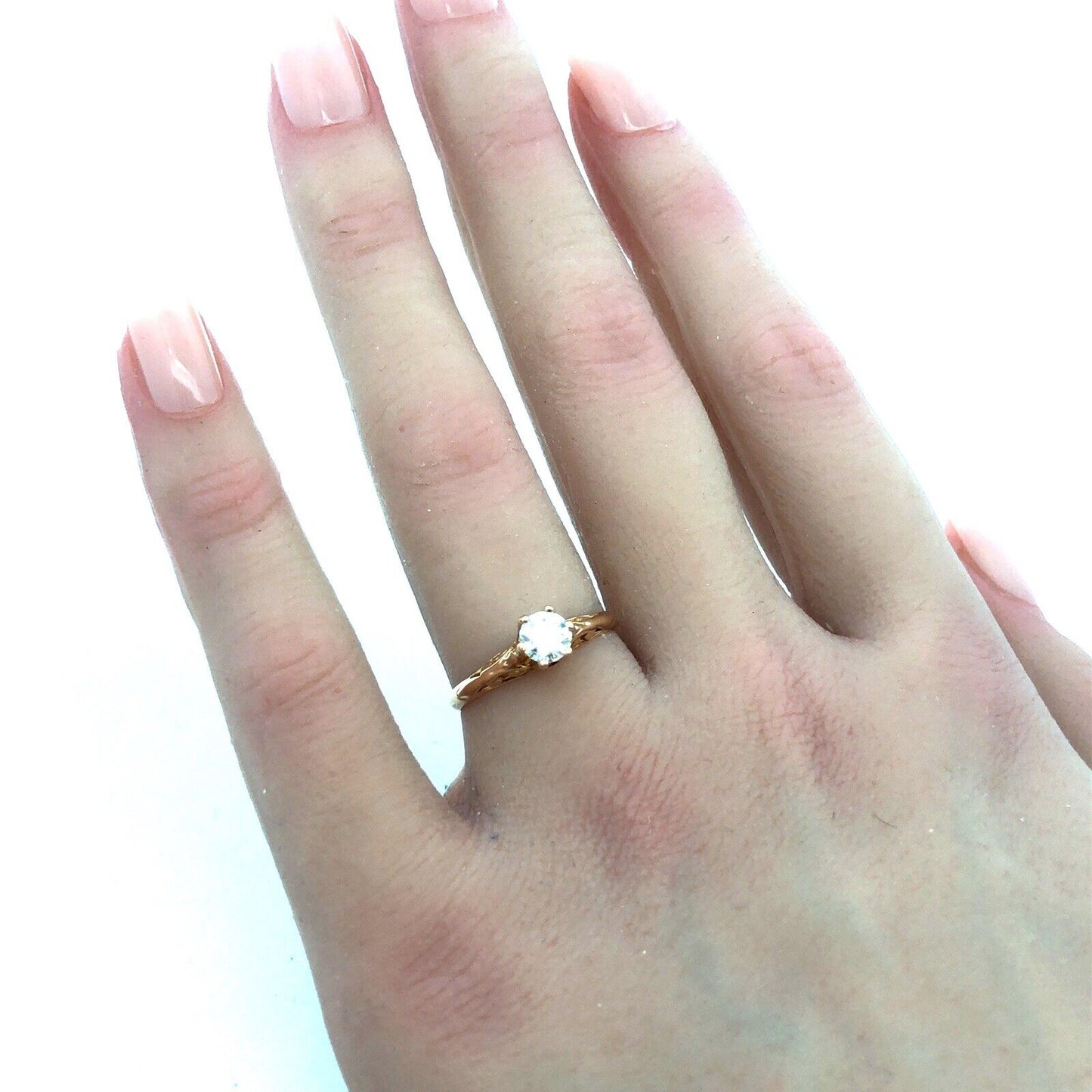 Estate 10K Yellow Gold Round Diamond Solitaire Filigree Engagement Ring