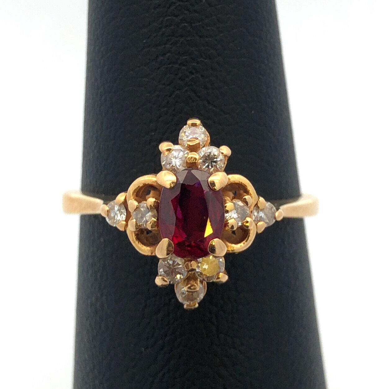 Designer 18K Yellow Gold Ruby Diamond July Anniversary Birthday Ring