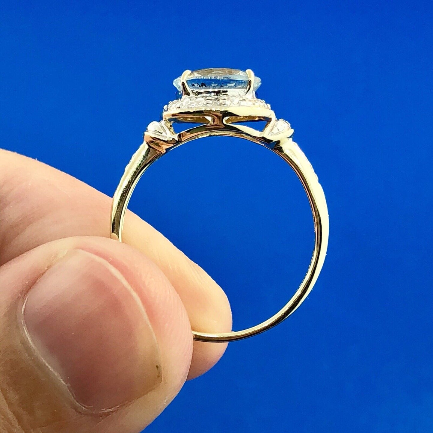 Designer 10K Yellow White Gold Aquamarine Diamond Accent March Anniversary Ring