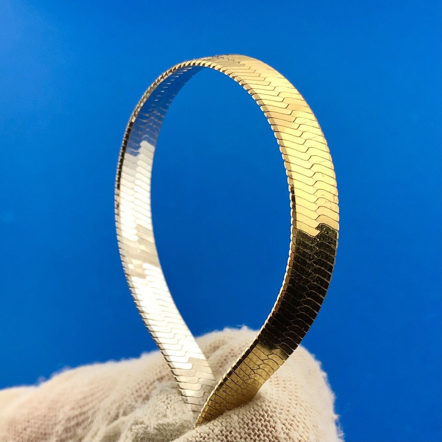 Designer Milor Italy Sterling Silver Vermeil Two Tone Herringbone Chain Necklace