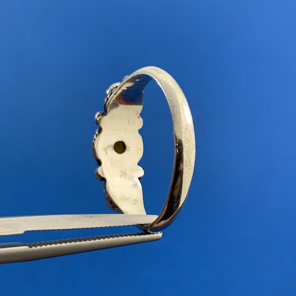 Estate 925 Sterling Silver Amber Peridot Accented Balinese Style Size 8 Ring