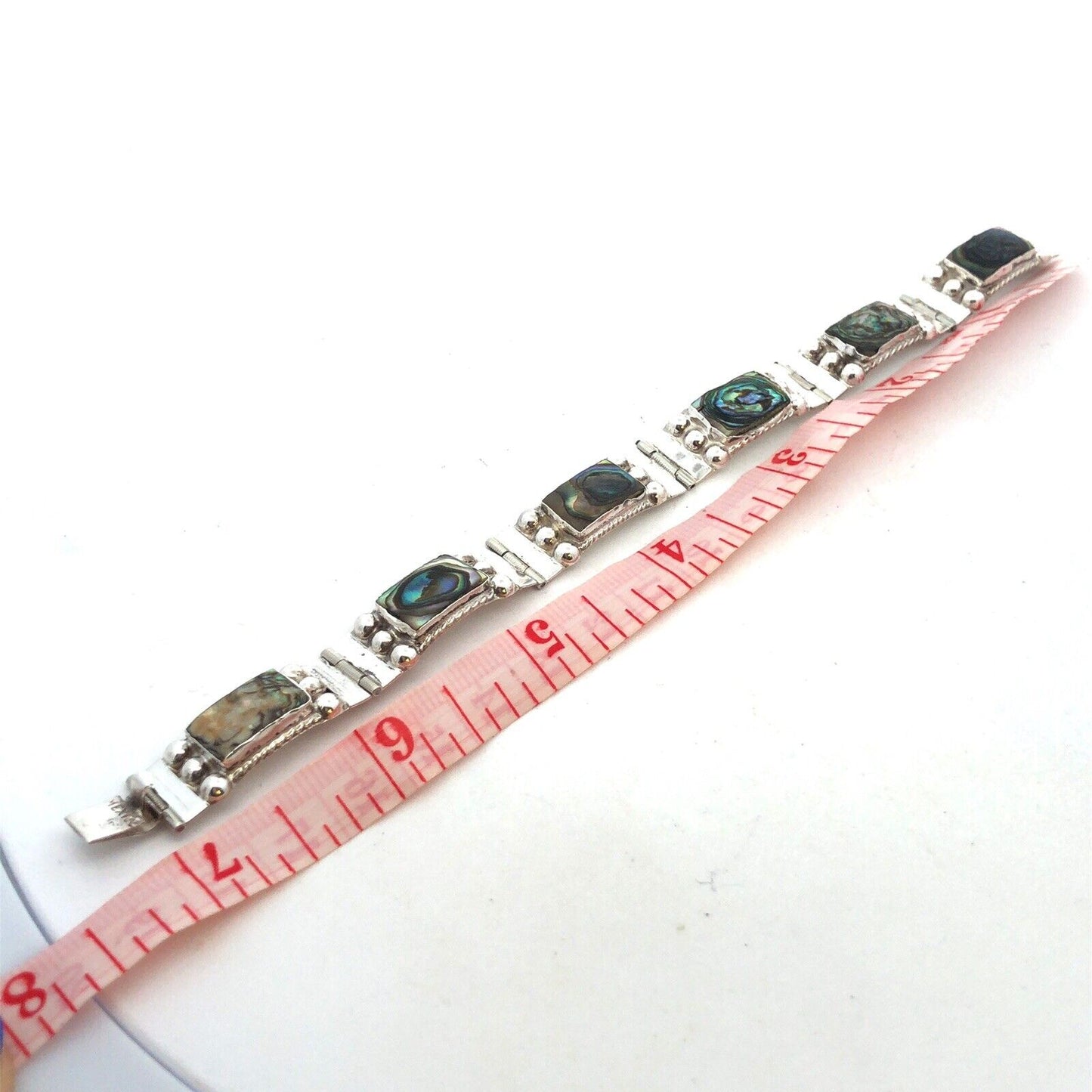 Vintage Taxco 925 Sterling Silver Abalone Rectangle Cabochon Panel Bracelet