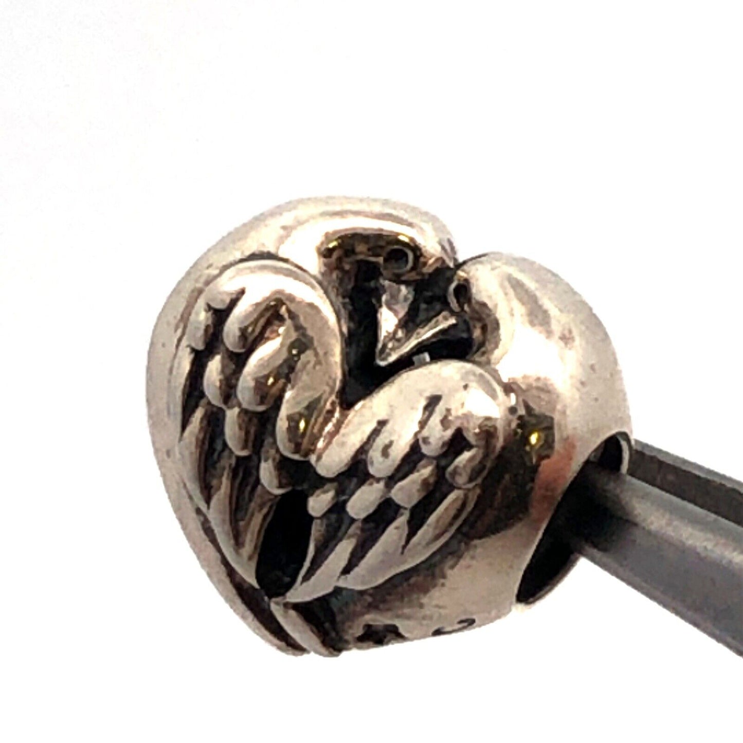 Designer CHAMILIA 925 Sterling Silver Love Doves Heart Bead Slide Bracelet Charm
