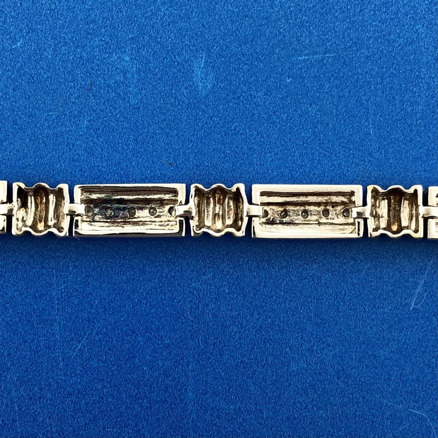 Estate CI 925 Sterling Silver Vermeil Two Tone Diamond Bar Panel Tennis Bracelet