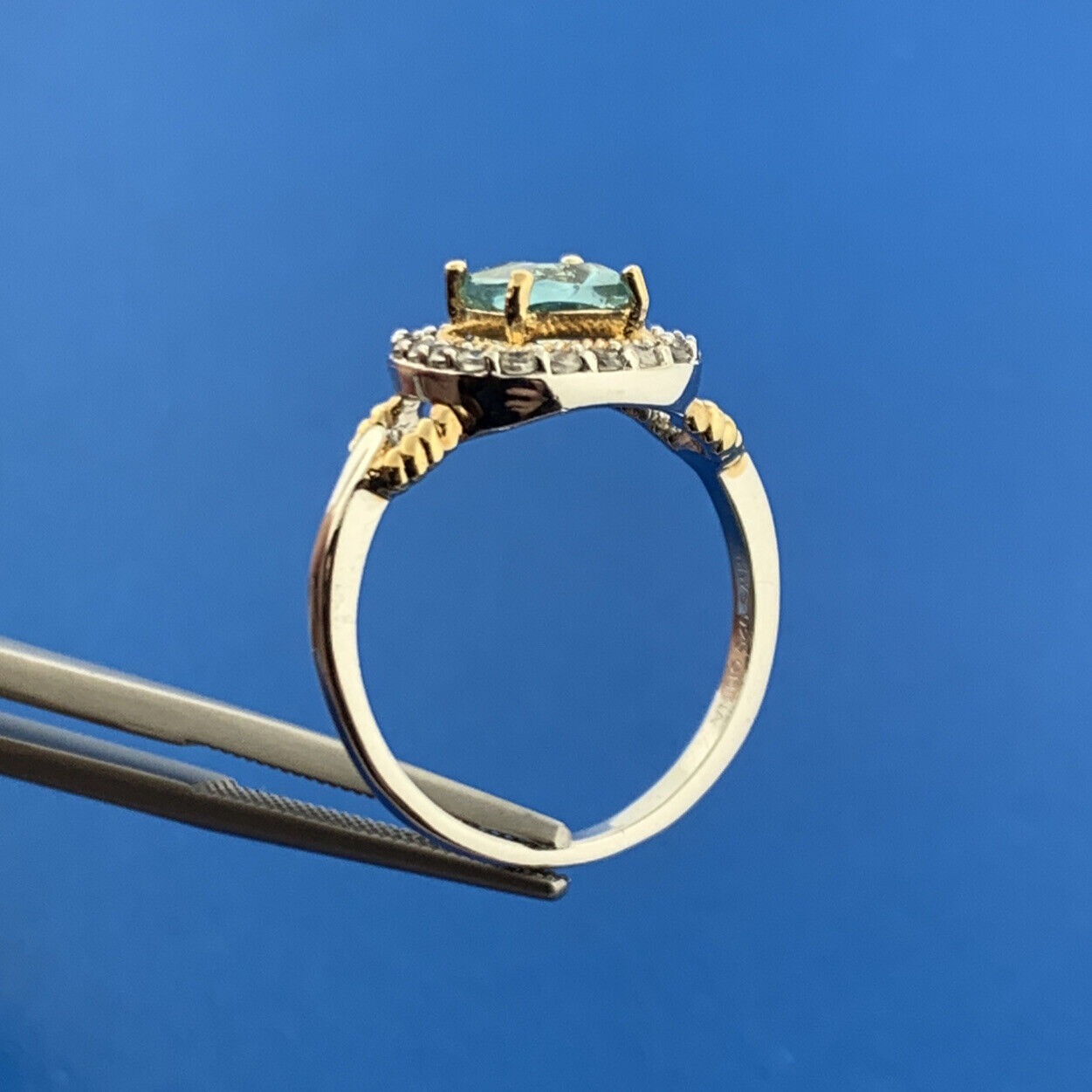 Designer Sterling Silver 925 Blue Topaz Cubic Zirconia Halo Engagement Ring