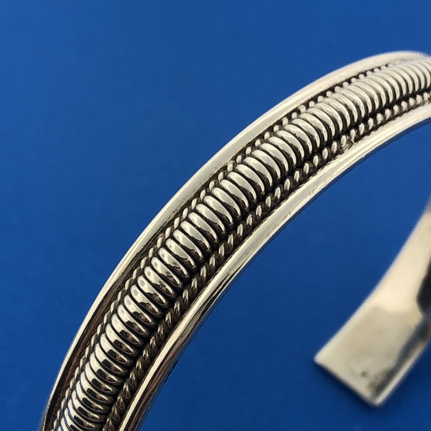 Designer Sterling Silver 925 Ribbed Cable Polished 3D Cuff Bracelet