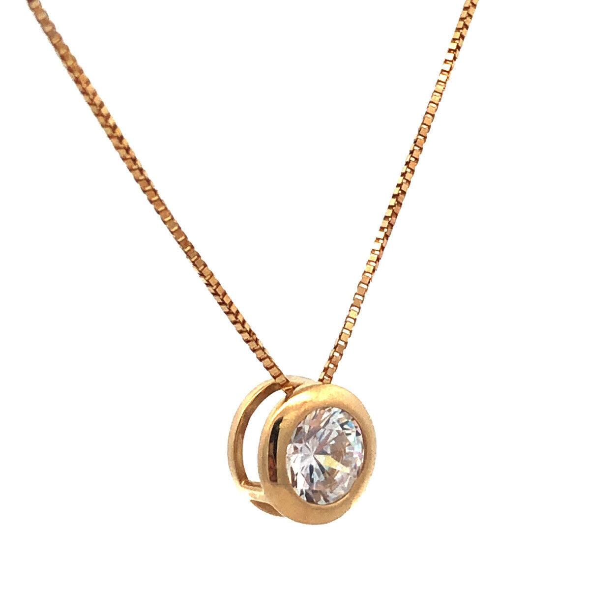 Designer 14K Yellow Gold Diamonique Solitaire Cubic Zirconia Pendant Necklace