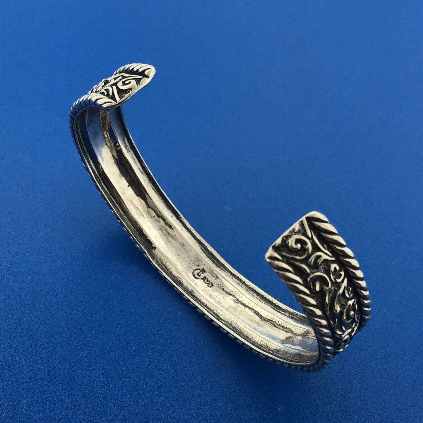 Carolyn Pollack Relios R Moon Sterling Silver 925 Cable Scroll Cuff Bracelet