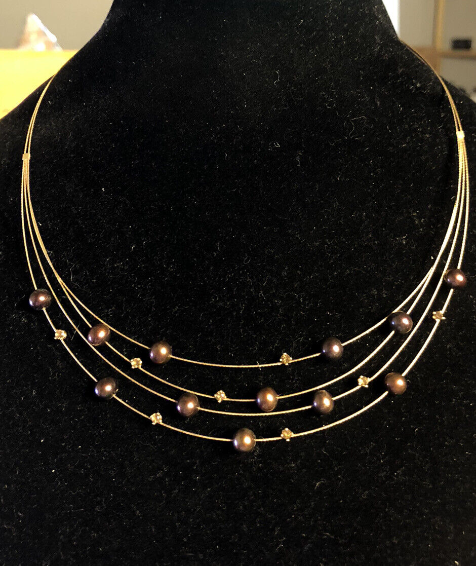 Adi Paz ZRW Israel 14K Yellow Gold Smoky Quartz Chocolate Pearl Cable Necklace