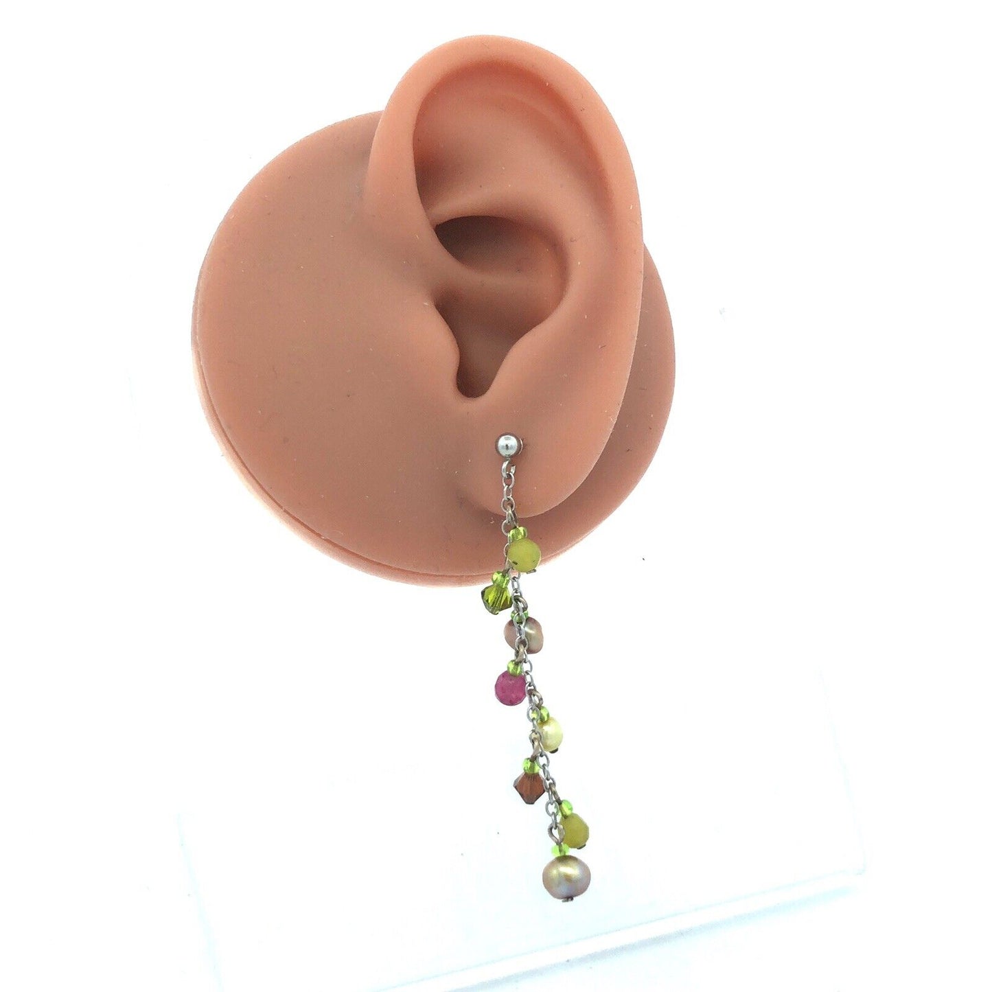 925 Sterling Silver Multi Gemstone Green Purple Cluster Dangle Earrings