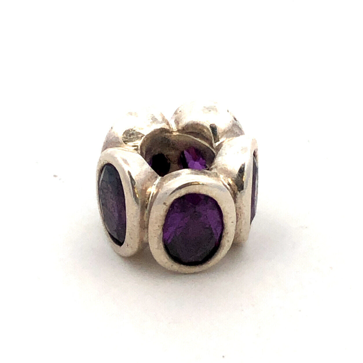 PANDORA ALE 925 Sterling Silver Oval Amethyst Oval Lights Spacer Charm 790311