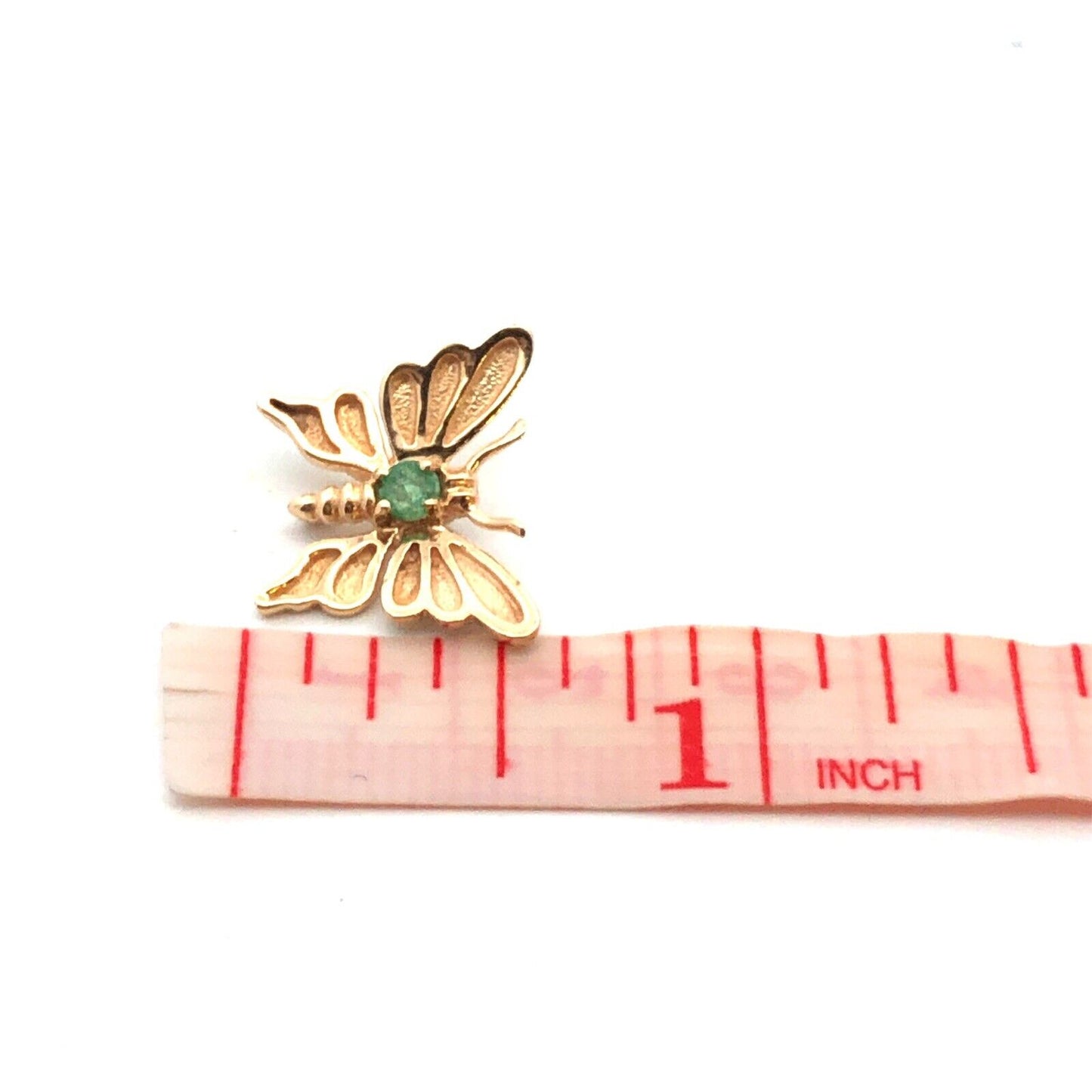 Designer 14K Yellow Gold Round Green Emerald Moth Butterfly Pendant
