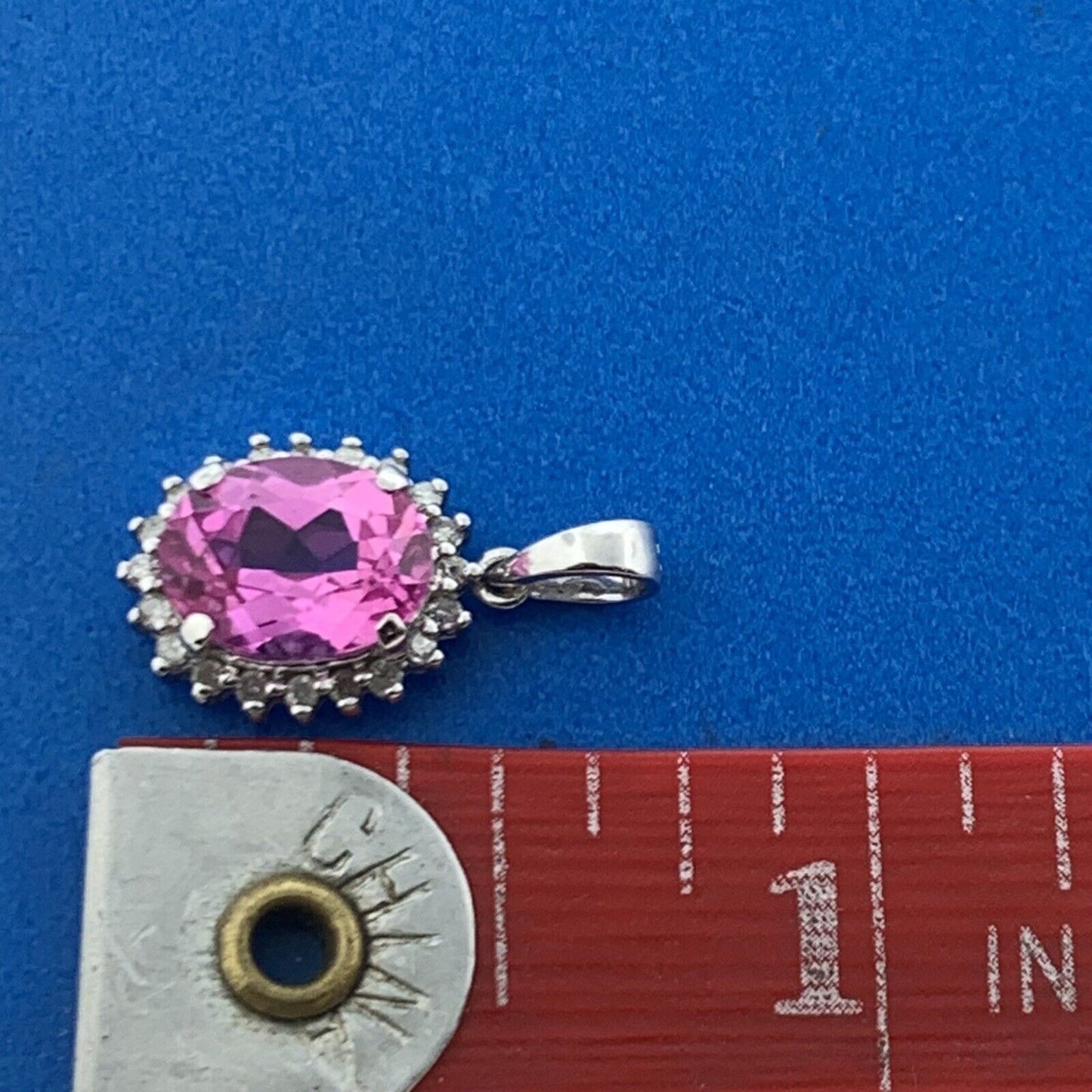 Designer 14K White Gold Oval Pink Sapphire Diamond Halo Custom Dangle Pendant