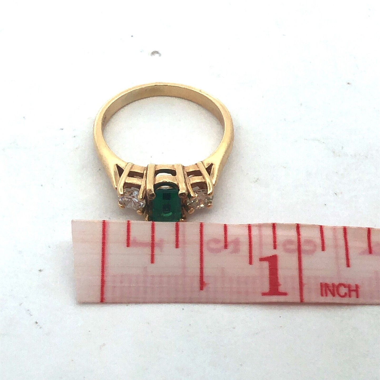 Designer 14K Yellow Gold Emerald Cut Green Tourmaline Diamond Ring