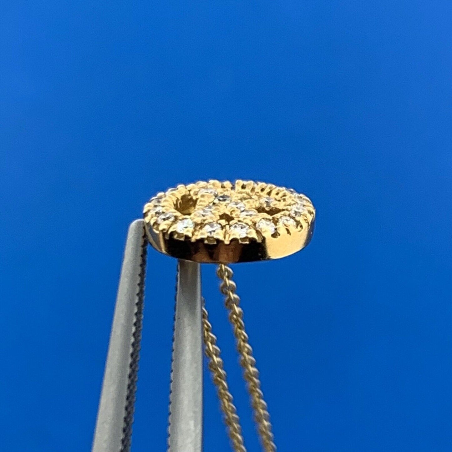 Designer Italy 18K Yellow Gold Diamond Peace Sign Necklace