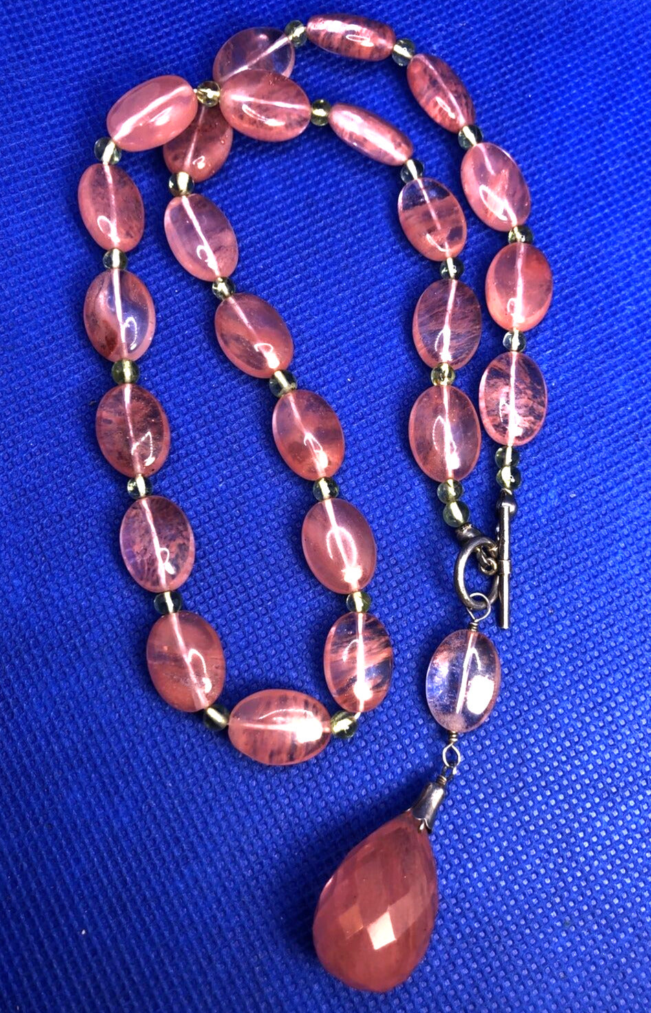 Cherry Quartz Peridot 925 Sterling Silver Statement Toggle Necklace